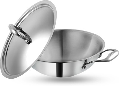 VINOD Platinum Triply Extra Deep with Lid Kadhai 24 cm diameter with Lid 3.2 L capacity(Stainless Steel, Induction Bottom)