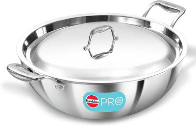 Hawkins Pro Tri-Ply Stainless Steel Deep-Fry Pan (PSK80S) Kadhai 33 cm diameter with Lid 8 L capacity(Triply, Induction Bottom)