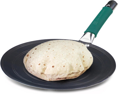 The Indus Valley Pre-seasoned Light Iron Concave Tawa with Long Handle Silicone Grip - 10.7 inch Tawa 27 cm diameter(Iron, Induction Bottom)