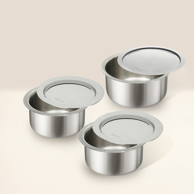 Meyer Meyer Triply Stainless Steel Tope Set with Lid 2.3 L, 3.1 L, 3.9 L capacity 18 cm, 20 cm, 22 cm diameter(Stainless Steel, Non-stick, Induction Bottom)