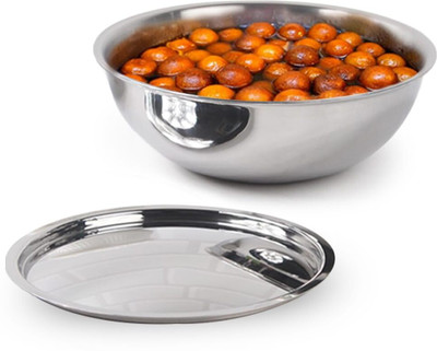 The Indus Valley Triply Stainless Steel Tasra/Big Bowl for salad mixing with Steel Lid - 8.6 inch Tasla with Lid 1.7 L capacity 22 cm diameter(Triply, Induction Bottom)