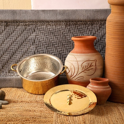 Tatsatva Brass Patila with Lid | Handcrafted, Toxin-Free & Sustainable Cookware(big) Pot 26 cm diameter 6.91 L capacity with Lid(Brass)