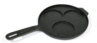 KNOBON Mini Uthappam Pan with 3 Cavities with Handle| Gas & Induction Compatible | 26Cm Tawa 26 cm diameter(Cast Iron, Non-stick, Induction Bottom)