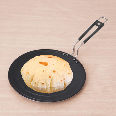 The Indus Valley Pre-Seasoned Iron Concave Tawa For Dosa/Chapathi With Silicone handle - 10 inch Tawa 25.5 cm diameter(Iron)