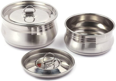 VESTON Stainless Steel Tango Pot/Dish/Handi Handi 350 L, 450 L with Lid(Stainless Steel)
