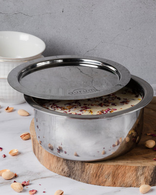 Aurum Stainless Steel Round Bottom Patila/Bhagona/Tapeli Tope with Lid 2.5 L capacity 17.5 cm diameter(Stainless Steel, Induction Bottom)