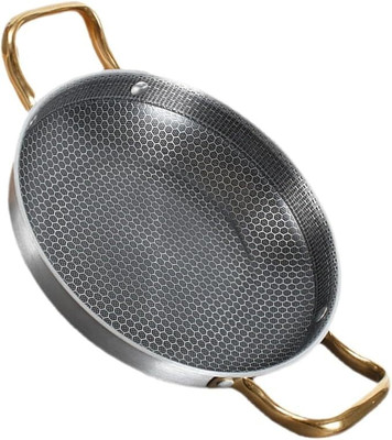 Samusagya Stainless Steel Seafood Frying Pan – Versatile Honeycomb Nonstick Griddle Kadhai 24 cm diameter 1.5 L capacity(Stainless Steel, Non-stick, Induction Bottom)