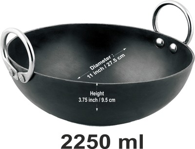 VeerEnterprises Ms Pure Iron / Loha Deep Frying 11 Inches Kadhai 27.5 cm diameter 2.25 L capacity(Iron)