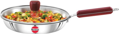 Hawkins 24cm Tri-Ply Stainless Steel Frying Pan with Lid, Silver (SSF24G) Fry Pan 24 cm diameter with Lid 1.5 L capacity(Triply, Induction Bottom)