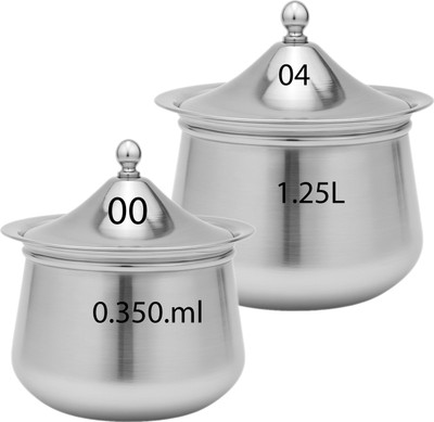Red Robin Stainless Steel Container Set 00-04 (350ml & 1.25L) with Dome Lids Handi 0.35 L, 1.25 L with Lid(Stainless Steel, Induction Bottom)