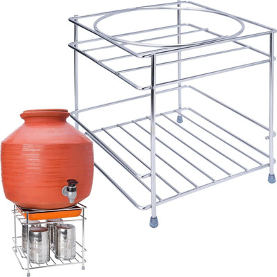 Spacekeeper Matka Kitchen Rack Steel Stainless Steel 2-Tier Matka Stand | Water Pot Stand Kitchen Storage Rack