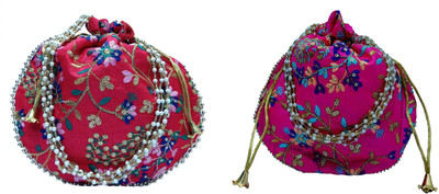 JDDCART Potli bag (Pack of 2 Potli) Red and Pink Multicolored Matka Designer handbags Potli(Pack of 2)