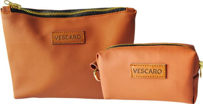 VESCARO Cosmetic Makeup Pouch of Tan Color Cosmetic Bag(Pack of 2)