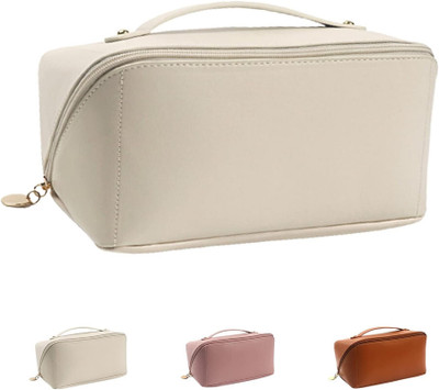 VAVSU Cosmetic Bag, Waterproof Travel Makeup Bag/Toiletry Bag with Handle and Divider Travel Toiletry Kit(White)