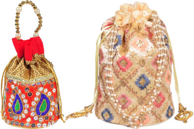 Sunesh Creation Embroidered Potli Bag Gift for Wedding & Other Occasion Potli(Pack of 2)