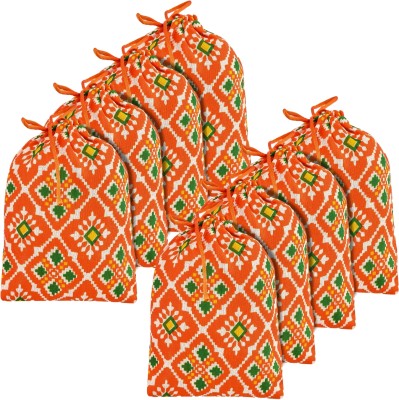 KUBER INDUSTRIES Silk Patola-Print Potli with Drawstring|Gift Potli|Small|5x7 Inch|Pack of 8 Potli(Pack of 8)