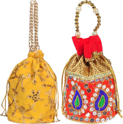 Sunesh Creation Embroidered Potli Bag Gift for Wedding & Other Occasion Potli(Pack of 2)