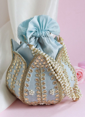 byra Handwork Lotus Potli Pearl handle with Latkan Potli