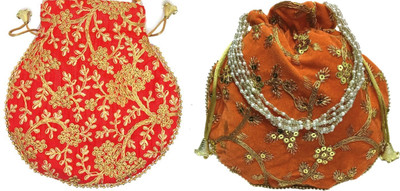 athizay Embroidery work handmade wristlets Potli For Women Fashion Potli(Pack of 2)