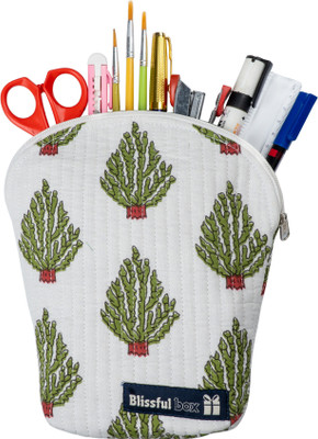 BlissfulBox Handcrafted Quilted Utility Pouch with Cactus Print Cosmetic Bag
