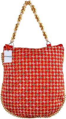 HOMESTIC Silk Embroidery Double Handle Zip-Potli for Woman|Shagun Potli|Red Potli