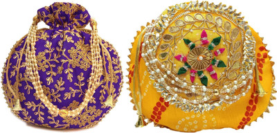 athizay Embroidery work handmade wristlets Potli For Women Fashion Potli(Pack of 2)