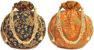 athizay Embroidery work handmade wristlets Potli For Women Fashion Potli(Pack of 2)