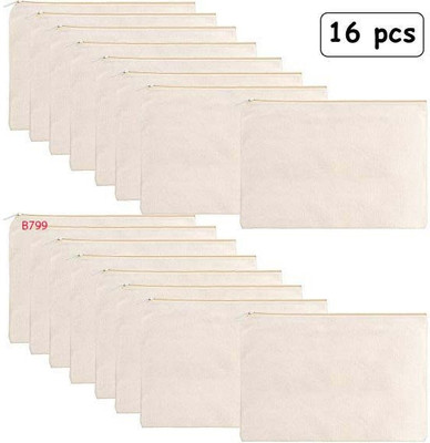 Atrani Canvas Pouch with Zip Closure For Cosmetics/ Stationary Storage-Pack of 16-102 Pouch(Pack of 16)