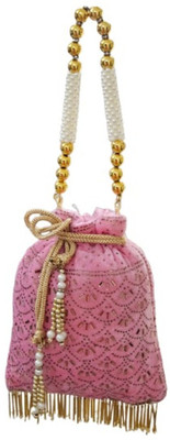 SUNVIKA House Vintage Style Potli Handbag, Velvet with Pearl Beads and Gold Fringe Potli