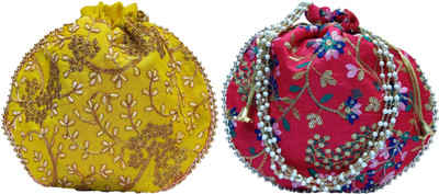 athizay Embroidery work handmade wristlets Potli For Women Fashion Potli(Pack of 2)