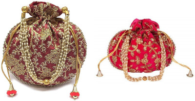 Fancy Walas Beautiful & Elegant Potli for Women, Maroon-Pink Potli(Pack of 2)
