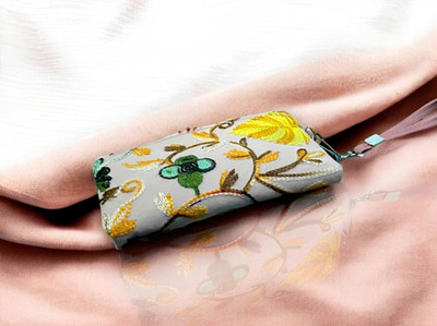 SlingStyle Kashmiri Cotton Floral Embroidered Women's Stylish Hand Bag Clutch Wristlet
