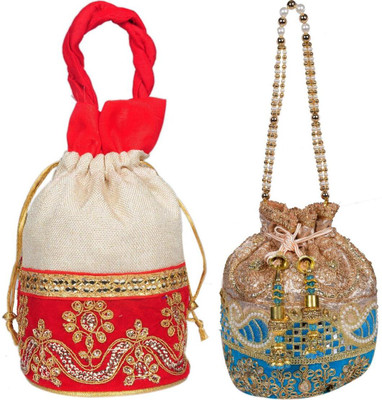 Sunesh Creation Embroidered Potli Bag Gift for Wedding & Other Occasion Potli(Pack of 2)