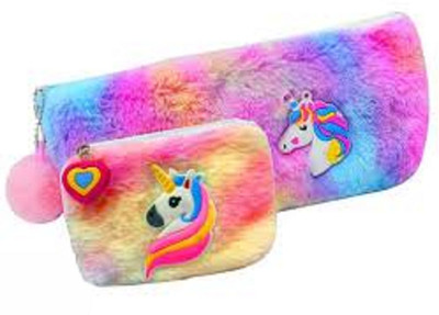 KHILONEWALA Unicorn Fur Pencil Pouch and Coin Pouch Girls Coin Purse(Pack of 2)