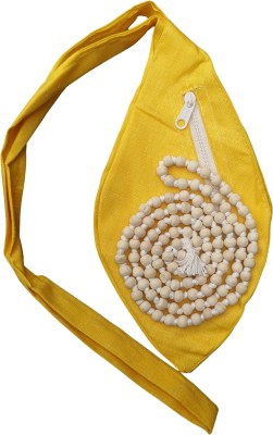 KRISHNA KUNJ Neem Wood Jaap Mala 108+1 Beads and Plain Yellow Cotton Jholi with Chain Pocket Potli(Pack of 2)