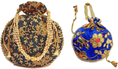 athizay Embroidery work handmade wristlets Potli For Women Fashion Potli(Pack of 2)