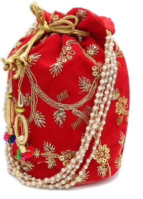 Radha's Velvet Sequence Round Potli With Pearl Handle Potli