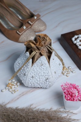 Swisni Pearl white lotus bag Potli