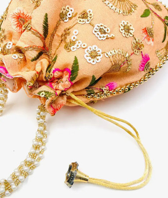banithani Women’s Designer Silk Potli Bag with Pearl Strings Potli