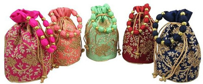 GoldGiftIdeas Vintage Gold Embroidered Bridal Potli Bags (Set of 5) Potli(Pack of 5)
