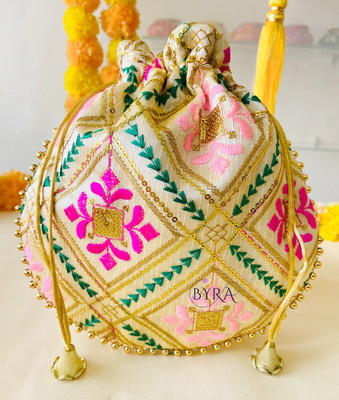 byra Rangoli thread Embroidered Multicolor Potli