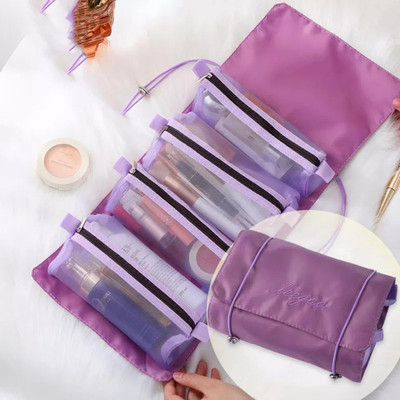 Grilazza 4 in 1 Hanging Roll-Up Foldable Portable Detachable cosmetic Makeup Toiletry Bag(Purple)