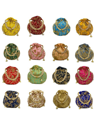 PREESA Women's Silk Pack of 16 Combo Potli Bag, Wedding Gift, Return Gift Potli(Pack of 16)
