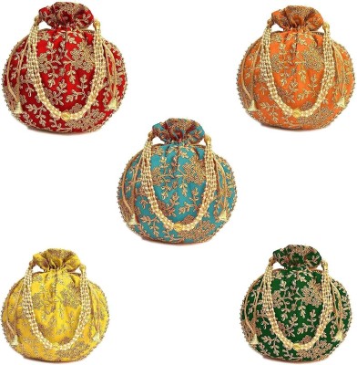 daily deals Rajasthani Style Royal Clutch Silk Batwa Bag ( Combo Pack of 5) Potli