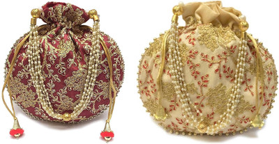 SF Beauty Beautiful & Elegant Potli for Women, Maroon-Beige Potli(Pack of 2)