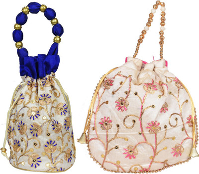 Sunesh Creation Embroidered Potli Bag Gift for Wedding & Other Occasion Potli(Pack of 2)
