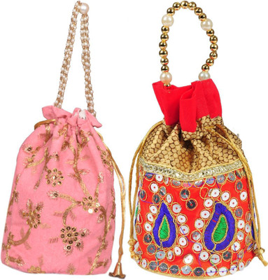 Sunesh Creation Embroidered Potli Bag Gift for Wedding & Other Occasion Potli(Pack of 2)
