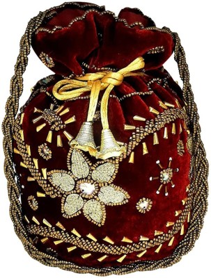Emm Gorgeous Ethnic Maroon Color Velvet Potli Bag For Women And Girls Potli