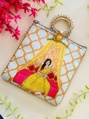 byra Women Multi Color Thread silk Potli with Pearl Handle & Golden Latkan Potli