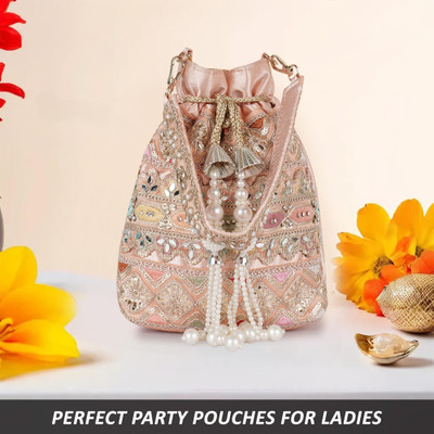 PLANX Classy Embroidery Traditional Unique Design Wedding Party Potli Purse For Women Potli
